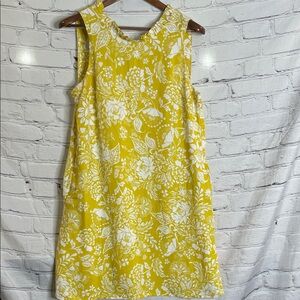 Joy Joy Yellow Floral Sleeveless Ruffle Neckline Dress Size Medium